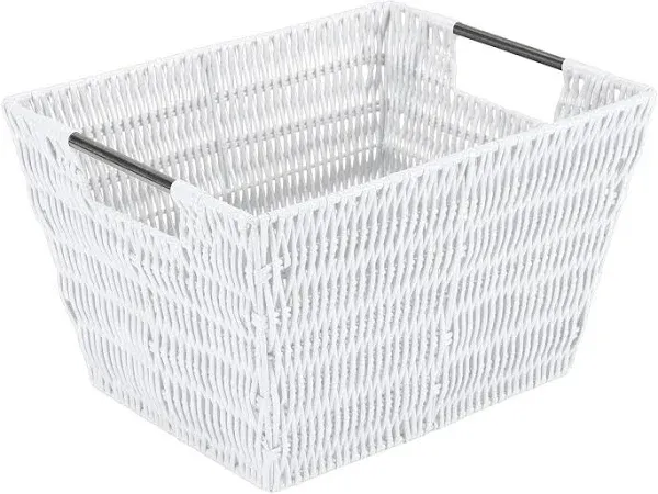 Simplify 12"x10"x8" Medium Woven Basket for Storage with Handles, Nursery, Playroom, Toys, Bedroom, Closet, Clothes, Office, Decorative Rattan Totes, Charcoal