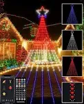 Outdoor Christmas Decorations Lights with Star, Smart DIY Custom Display 11.8ft 64 Modes Yard Waterfall Tree String Lights, App Control 344LED RGB