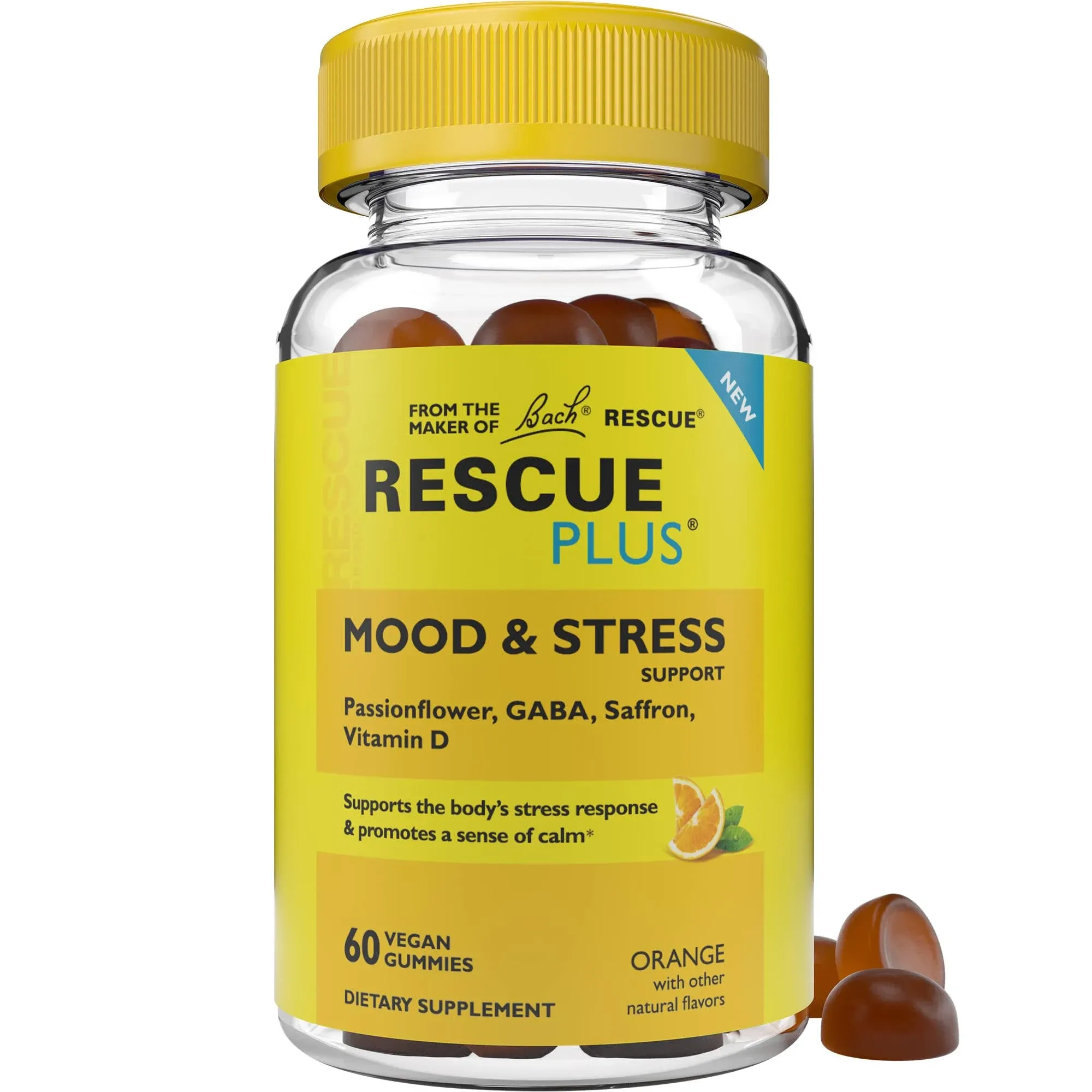 Rescue Plus, Mood & Stress Support, Orange, 60 Vegan Gummies, Bach