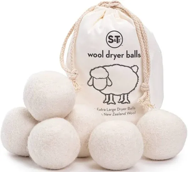 S&amp;T INC. XL New Zealand Wool Dryer Balls, Fabric Softener for Laundry, Natura...