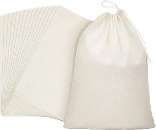 15 Pcs Muslin Bags 8X10 Inches, Cotton Drawstring Bag Fabric Gift Pouches Bulk S