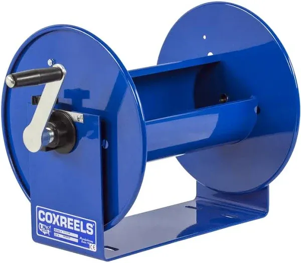 Coxreels 117-5-100 Hand Crank Steel Hose Reel, 100 Series, ¾” x 100’ - Easy-to-Use Compact Design - Adjustable Tension Break - Heavy-Duty Steel Construction, Made in the USA, Blue