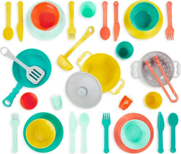 B. Toys Play Kitchen Accessories Cookware, Dishes, Utensils 33-Piece Play Set