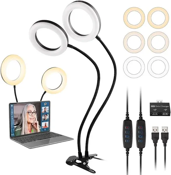 Dual Ring Light for Laptop, Computer, UPXDUMI 6 inch Desk Circle Light with Flexible Arm for Video Conferencing, Zoom Meetings, Streaming, Webcam Lighting, Video Recording, Photography, Makeup