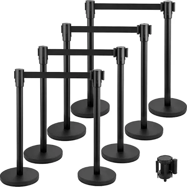 VEVOR Crowd Control Stanchion Stanchion Set 8 Pieces with 6.6 ft/2 m Black Belt