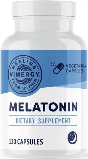 Vimergy Melatonin Capsules, 120 Servings – Natural Sleep Aid – Sleep Supplement – Helps You Fall Asleep Faster & Stay Asleep Longer - Non-GMO, Gluten-Free, Kosher, Soy-Free, Vegan, Paleo