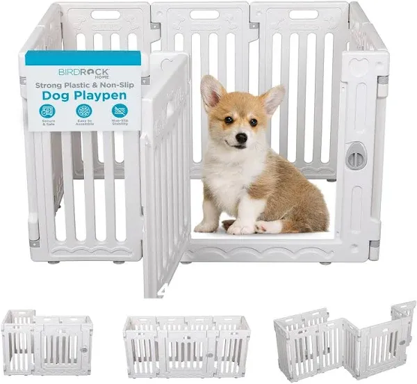 BIRDROCK HOME Dog Playpen w/Door, 8 Panel, 25.6in H | Strong Plastic, Non-Sli...