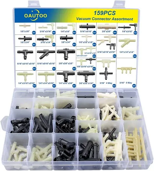 OAUTOO 32 Size Automotive Vacuum Tubing Connector Vacuum Tee Connector Assortment Kit 1/8" 3/16" 1/4" 5/16" 3/8