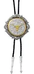 Silver and Gold Engraved Button Bolo Tie