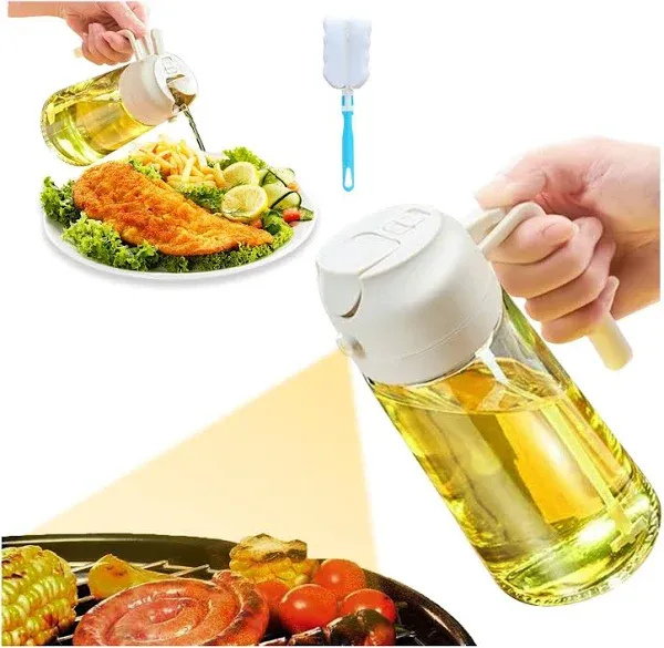 Nydia 16OZ Oil Dispenser for Cooking,2 in 1 Olive Oil Dispenser Bottle for Kitchen,470ML Food Grade Oil Sprayer for BBQ,Salad,Air Fryer,Party (1xWhite)