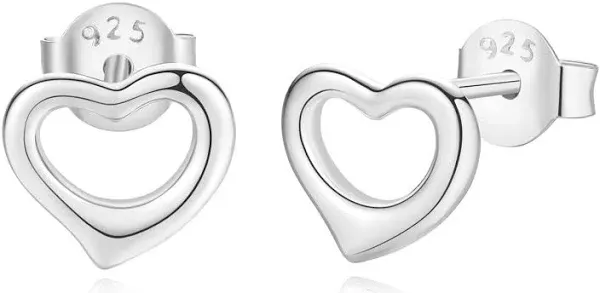 Bling Jewelry 925 Sterling Silver Open Heart Stud Earrings