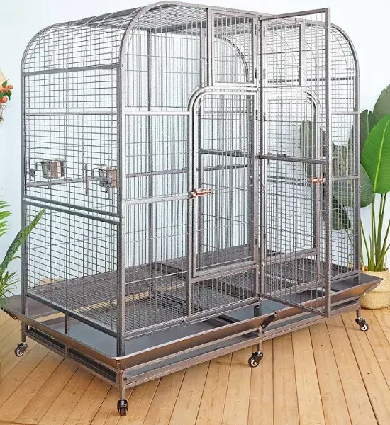 Double Cage with Center Divider for Bird Parrot Aviary W64xD32xH73 New