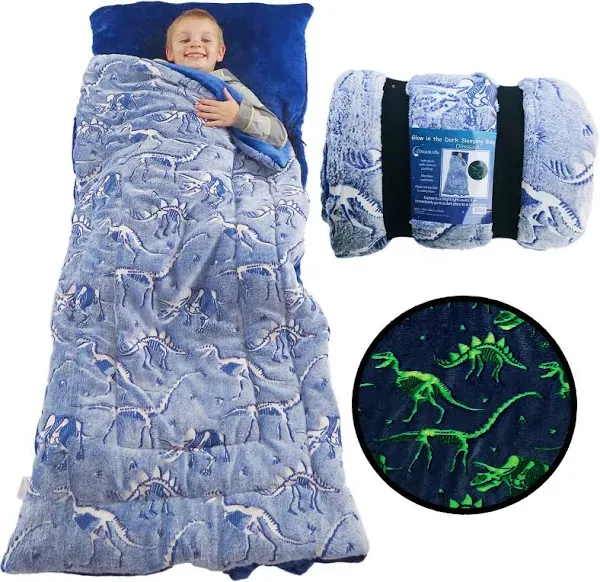 Kids Sleeping Bag Glow in The Dark Slumber Bag for Girls and Boys - Large, Blue