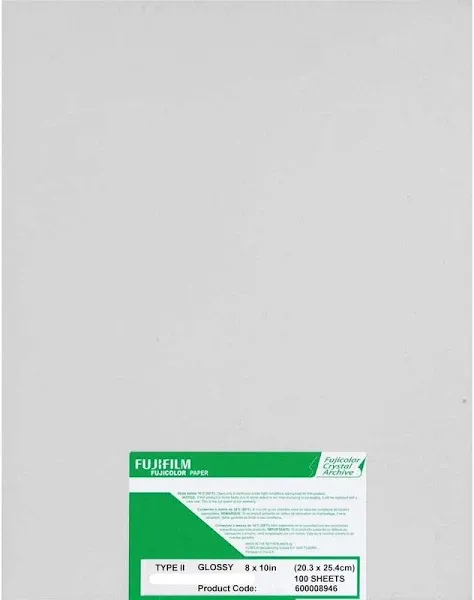 Fujifilm 8x10&#034; Fujicolor Crystal Archive Type II Glossy Paper, 100 Sheets