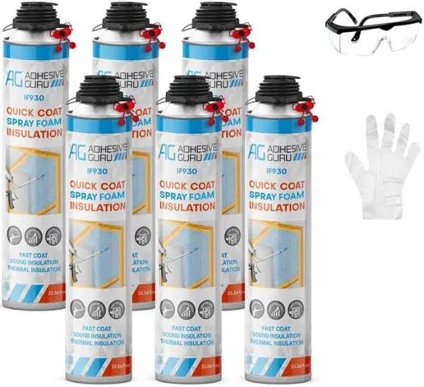 AG ADHESIVE GURU AG930 25.36 oz. Insulation Spray Foam Sealant, Thermal and Sound Insulation, Self Expanding Polyurethane Foam (6-Pack) adgr_AG930_InsFoam_6pk