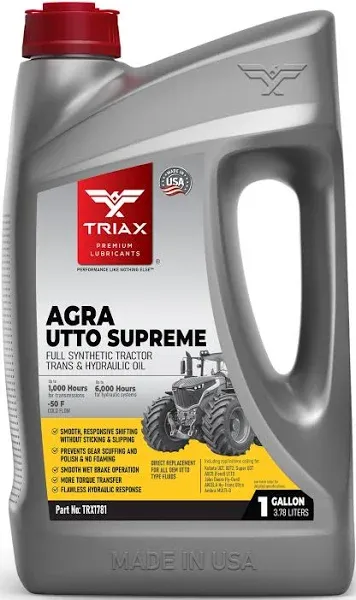 Triax Lubricants AGRA UTTO Supreme Full Synthetic Tractor Hydraulic Fluid 1 Gallon