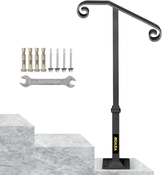 Single Post Wrought Iron Handrail Fit 1 or 2 Steps Outdoor Stair Railing Handrai