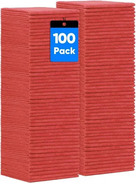 HOMEXCEL Red Shop Towels 100 Pack, Reusable Microfiber Cleaning Cloth Bulk, Multipurpose Microfiber Towels for Car, House and Kitchen, Highly Absorbent Cleaning Rags 11.5 x 11.5 inch