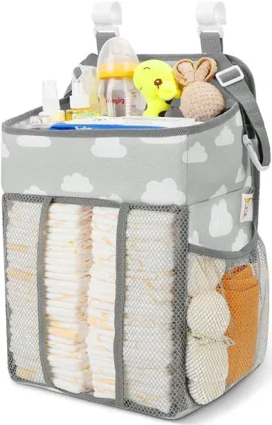 Maliton Hanging Diaper Caddy Organizer - Diaper Stacker for Changing Table, Crib, Playard or Wall & Nursery Organization Baby Shower Gifts for Newborn (Gray Cloud)