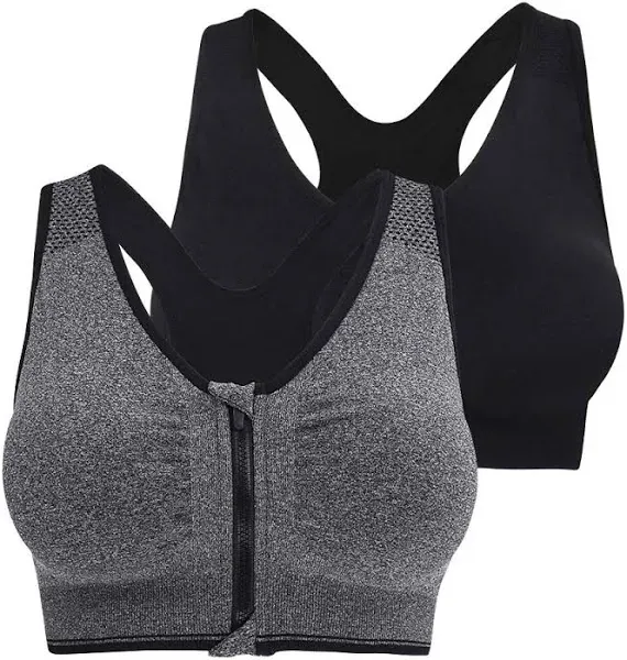 Fapreit Women's Seamless Wirefree Zip Front Sports Bra