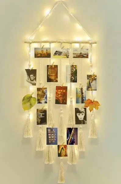 Boho Macrame Photo Display Wall Decor with Clips