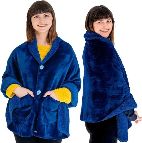 EzrAllora Premium Double Layer Poncho Blanket -No Sleeves Easy On Easy Off