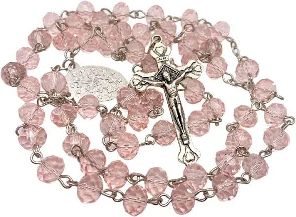 Nazareth Store Pink Pearl Beads Rosary Necklace