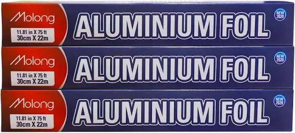 Aluminum Foil Wrap 75 Feet Long Heavy Duty Food Foil Wrap Kitchen Rap Suitable for Cooking, Roasting, Baking,BBQ and Family Parties (3 PACK)