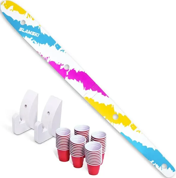 GoPong Slamski | Retro 4 Person Drinking Ski with 50 Plastic Shot Glas