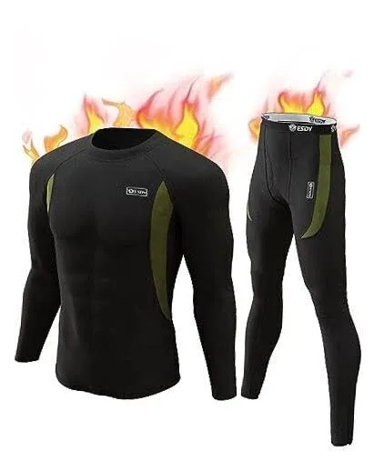  Mens Thermal Underwear Set with Fly, Long Johns Base Layer Medium A-black