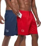 G Gradual Men's 7" Workout Running Shorts Quick Dry Lightweight Gym Shorts with Zip Pockets (Navy Blue/Red, XX-Large)