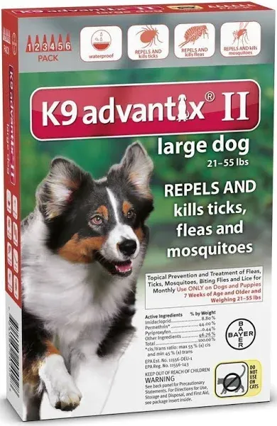 K9 Advantix II Flea &amp; Tick drops | Large Dog 21- 55 lbs | 6 doses