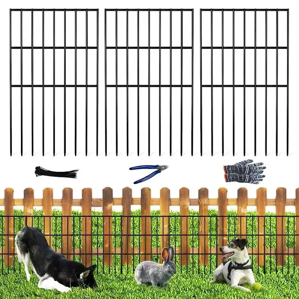 Oumilen 25 Pack Animal Barrier Fence, 17 in(H) x 27 ft(L) No Dig Garden Decorative Fencing, Rustproof Metal Garden Fence Border