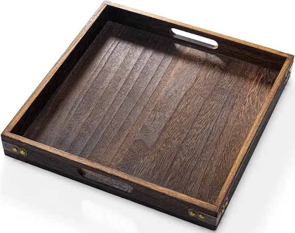 Serving Tray with Handles,13&#034;*13<wbr/>&#034;Wood Decorative Tray for Living Room,Modern ...