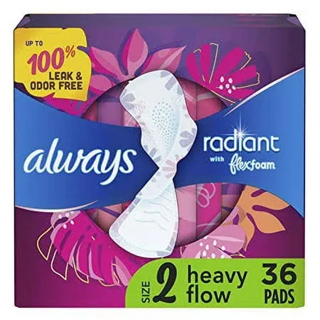 Radiant Heavy Pads, Light Clean Scent with Wings, Size 2, 36 ct