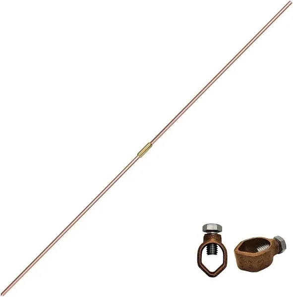 8ft Ground Rod Kit - 5/8&#039;&#039; Bonded Electrical Copper Grounding Rod with Bronze...