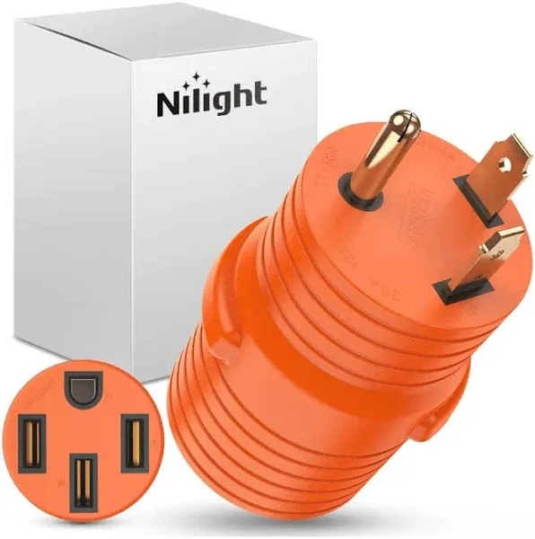 Nilight 30 Amp to 50 Amp RV Power Adapter 3 Prong 125/250 Volt Heavy Duty Converter TT-30P to 14-50R 30A Male Plug to 50A Female Receptacle for RV Camper Caravan Trailer Generator