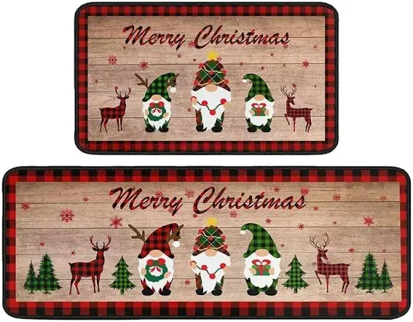 Christmas Kitchen Rugs and Mats Set,2 PCS Kitchen Home Decor，Winter Low-Profile Floor Mat Merry Home Decora for Floor - Approximately16x28 and 16x48Inch