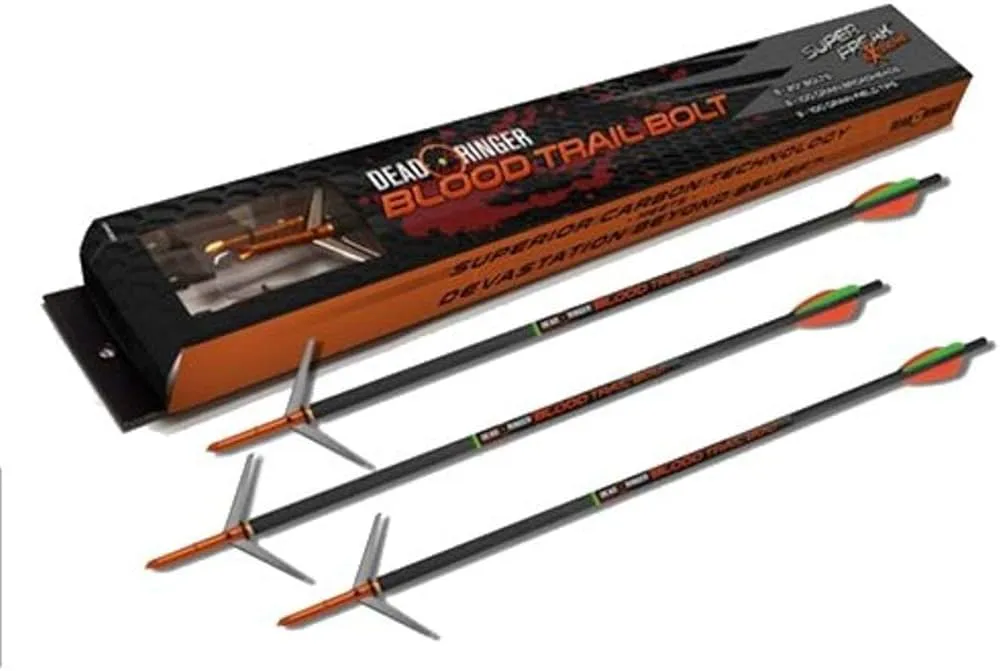 Dead Ringer Blood Trail Bolt and Broadhead Package, Includes Three 20 Inch Bolts, Three 100 Grain Super Freak Extreme Broadheads & Three 100 Grain Field Tips