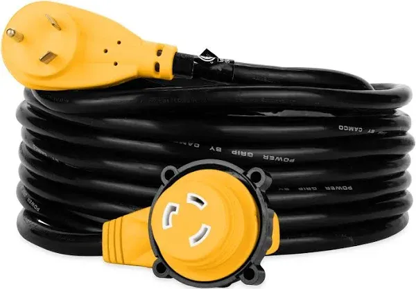 Camco 55524 30Amp Power Grip 25&#039; Extension Cord - 90M / 90F-Locking Adapter