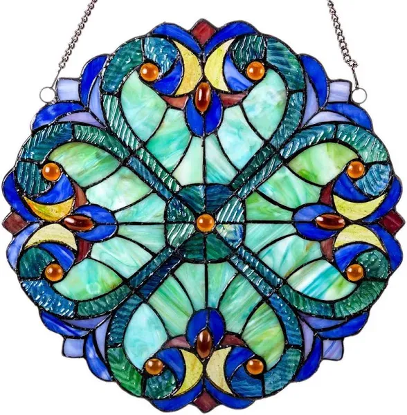 Tiffany Style Stained Glass Round Window Panel Boho Heart Hanging Sun Catcher 