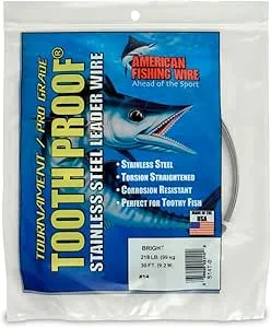 AFW Tooth Proof Stainless Steel Single Strand Hard Leader Wire - Bright and Camo for Shark, Barracuda, King Mackerel, Wahoo, Snook Bite Protection for Toothy Critters, Rigging Baits and Lures