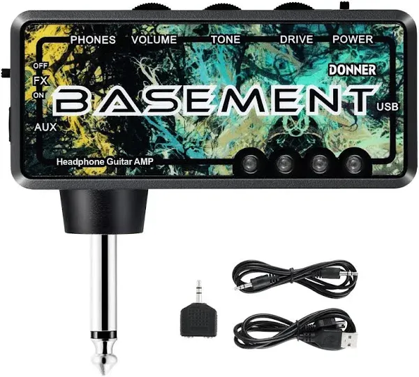 Donner Bass Guitar Headphone Amp Basement USB Rechargeable Mini Portable Bass Headphone Amplifier for Bass Guitar