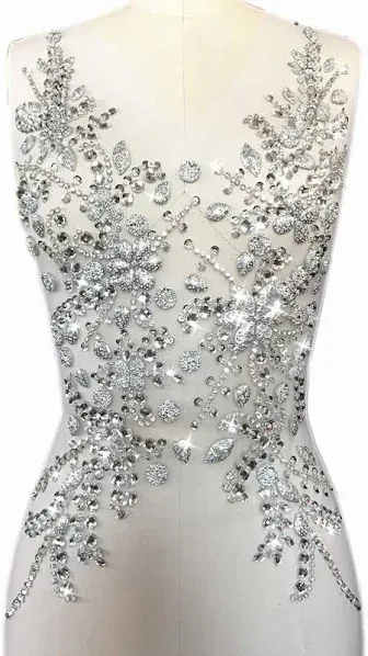 Sew on Sequin Crystal Rhinestones Beaded Appliques Wedding Silver