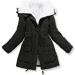 WLIXPBB Women&#039;s Winter Mid Length Thick Warm Faux Lamb Wool Lined Jacket Coat