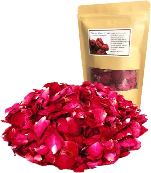 Dried Red Rose Petals 1.75oz/50g, Real Natural Dried Rose Petals for Bath, Soap Making, Candle Making, Wedding, Confetti, DIY Crafts, Non Edible (Red)