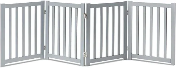 LZRS Solid Hardwood Freestanding Pet Gate,Wooden Dog Gates for Doorways,Nature Wood Dog Gates for The House,Dog Gate for Stairs,Freestanding Indoor Gate Safety Fence,Grey,24" Height-4 Panels