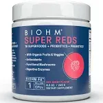 BIOHM Super Reds - Beet Root Powder Antioxidant Beets & Smoothie Mix with Tart Cherry Extract & 19 Red Whole Foods Packed with Prebiotics & Probiotics, Non GMO, Red Berry Flavor, 30 Servings