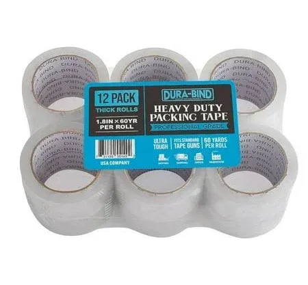 Dura-Bind Sale! Heavy Duty Clear Packing Tape 1.8 inch x 60 Yards. Tough Transparent Packing Tape Refills for Shipping, Moving, Mailing, and All Box