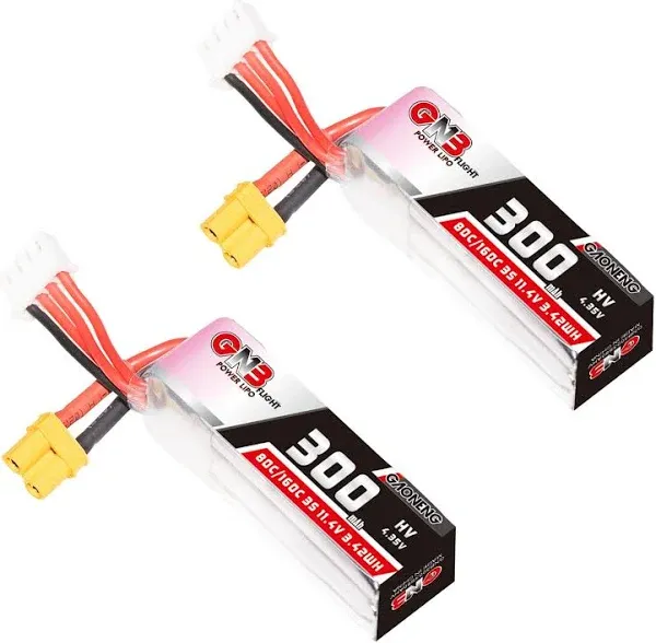 2PCS GNB 300mAh HV LiPo Battery 3S 80C/160C 11.4V XT30 Connector for Beta75x ...